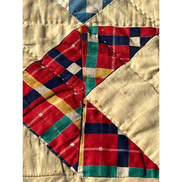 Vintage Crazy Ann Pinwheel Quilt 72x88 Gingham Cottage Farmhouse Grandmillenial - Picture 10 of 11